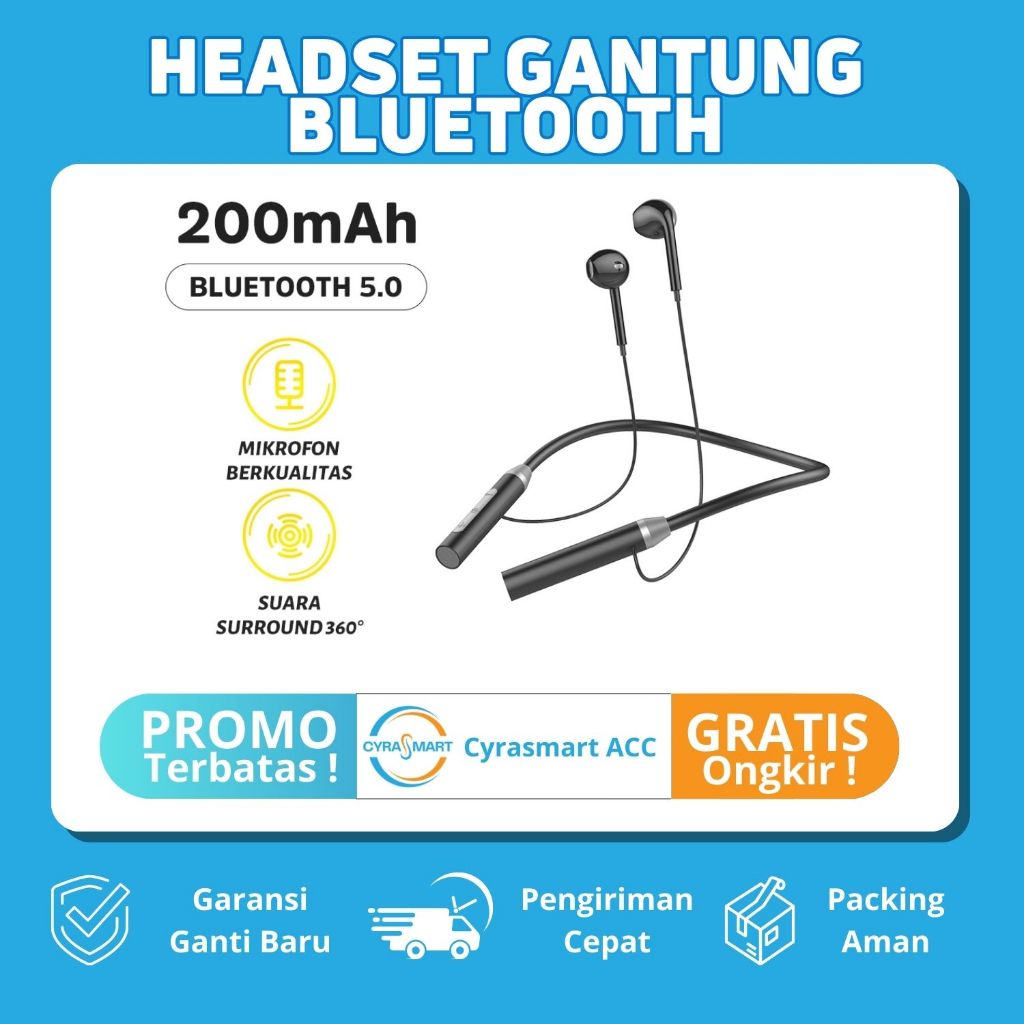 Headset Bluetooth Olahraga Leher Gantung HIFI Peredam bising