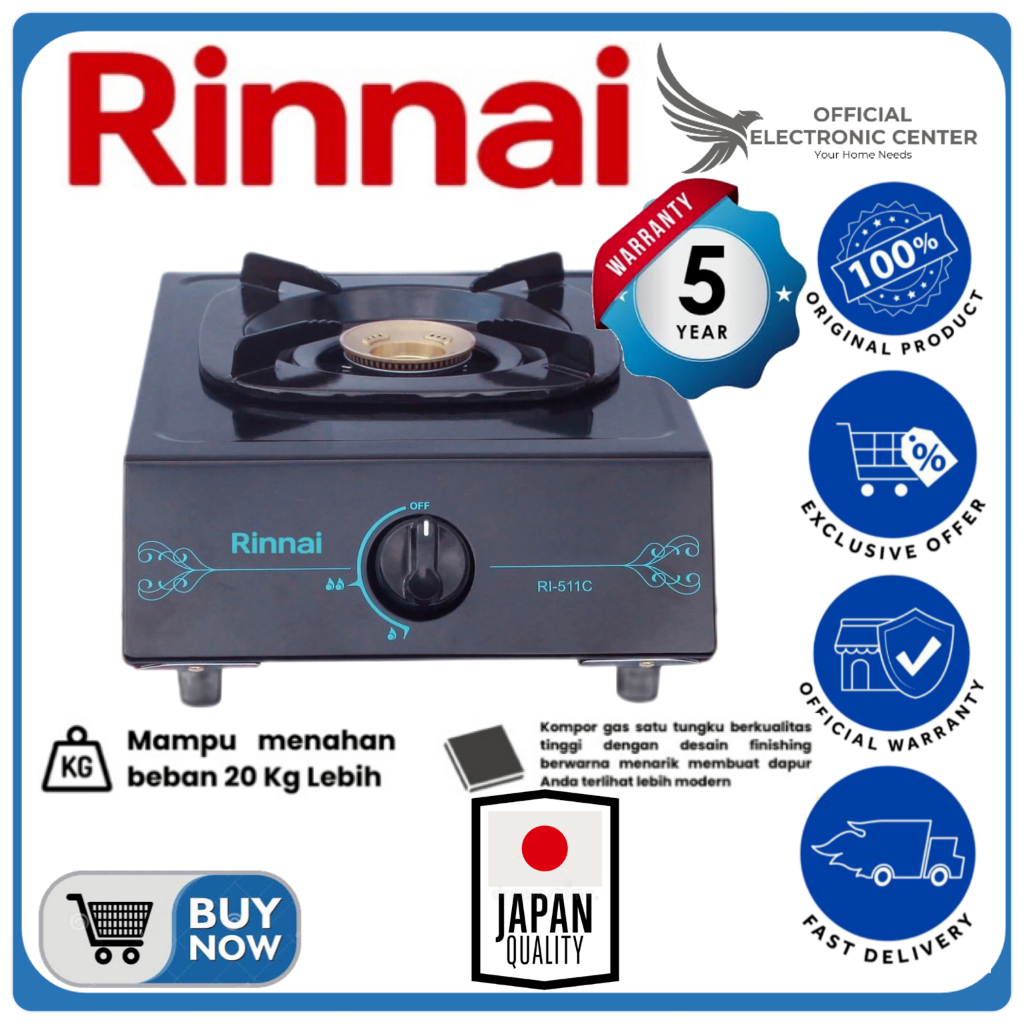 KOMPOR RINNAI RI511C RI-511C RI 511C BURNER 1 TUNGKU RINNAI KOMPOR GAS API EKONOMIS RINNAI
