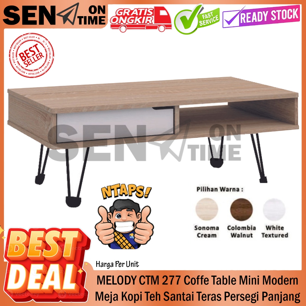 MELODY CTM 277 Coffee Table Meja Kopi Teh Santai Colombia Walnut Sonoma Cream White Mini Persegi Pan