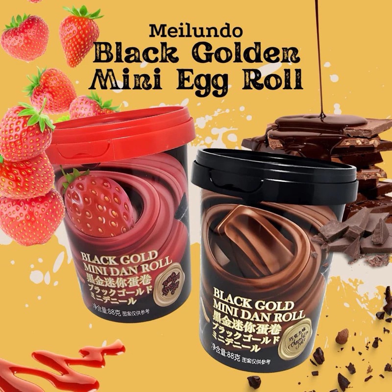 Meilundo Mini Egg Roll 88g Egg Roll Rasa Coklat Strawbery Meilundo Black Golden Mini Egg Roll