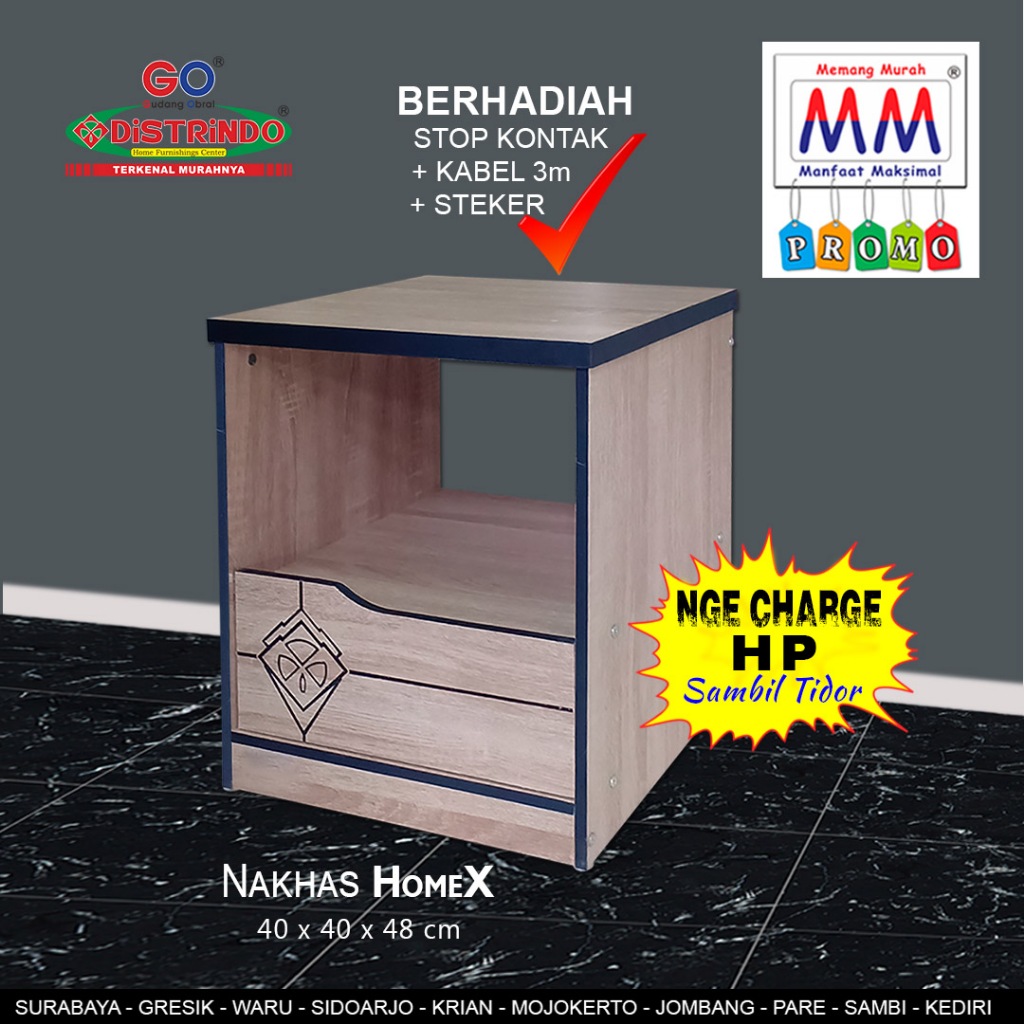 Distrindo - Nakas Meja Kecil + Colokan Listrik Utk Charge Hp di Samping Springbed Serba Guna Ada Lac