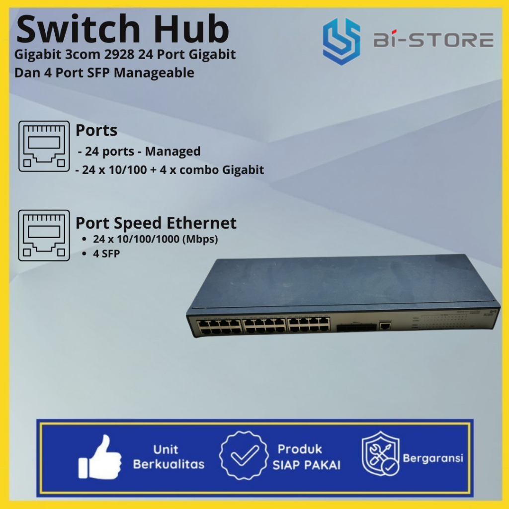 Switch Hub Gigabit 3com 2928 24 Port Gigabit Dan 4 Port SFP Manageable
