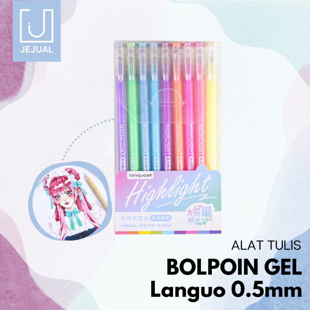 

Colors Gel Pen Languo Painting 9pcs Bolpoin 0.5mm Warna Pastel Alat Tulis
