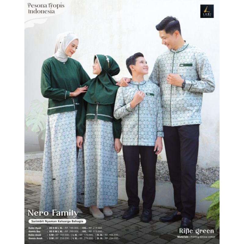 Sarimbit Lubi Terbaru 2025 Nero Family Rifle Green | Gamis Lubi Terbaru Kekinian Nero Rifle Green | 
