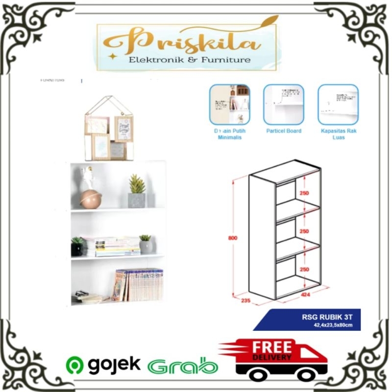 rsg rubik 3 t / Rak buku serbaguna/ rak OLYMPIC/ rak buku putih/ furniture Palembang