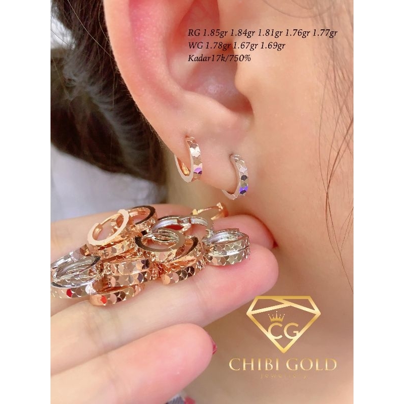 CHIBI GOLD JAWELLERY - Anting bulat emas 750 kadar 17k - chibigold