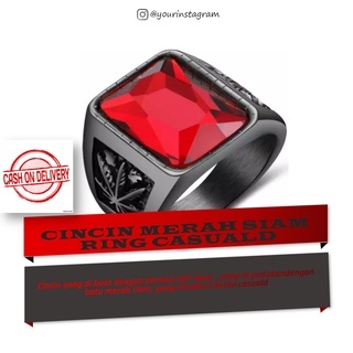 CINCIN PRIA MERAH SIAM RING HITAM MOTIF BUNGA MAPLE ELEGAN MEWAH CINCIN TERBARU