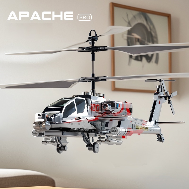 Helikopter kendali jarak jauh Apache dengan giroskop dan lampu keren; operasi stabil 2.4GHz, 3.5 sal