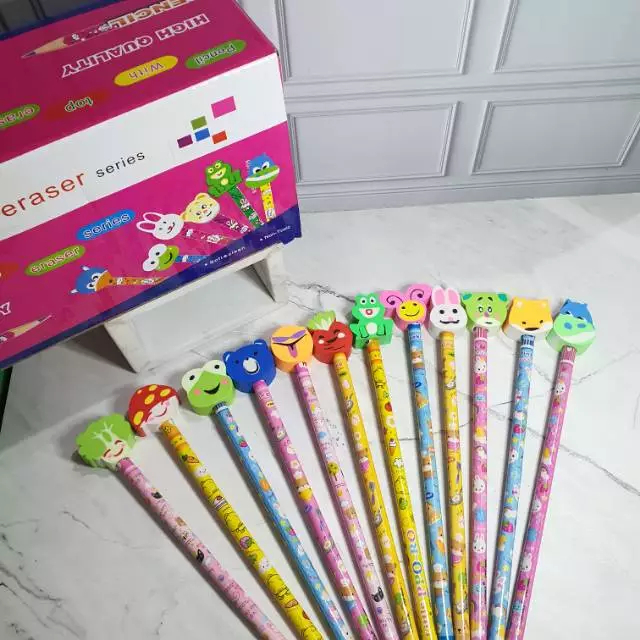 

(1PCS) Pensil Dengan Penghapus 3D SUPER Pensil Unik Pensil Stip Pensil Karakter Kartun Lucu Motif