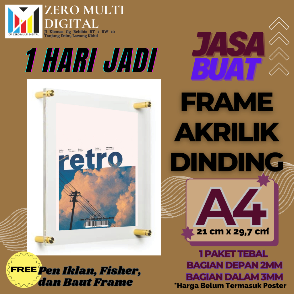 

[JASA BUAT] ZERO FRAME AKRILIK TEMPEL DINDING UK A4 CEPAT BERKUALITAS