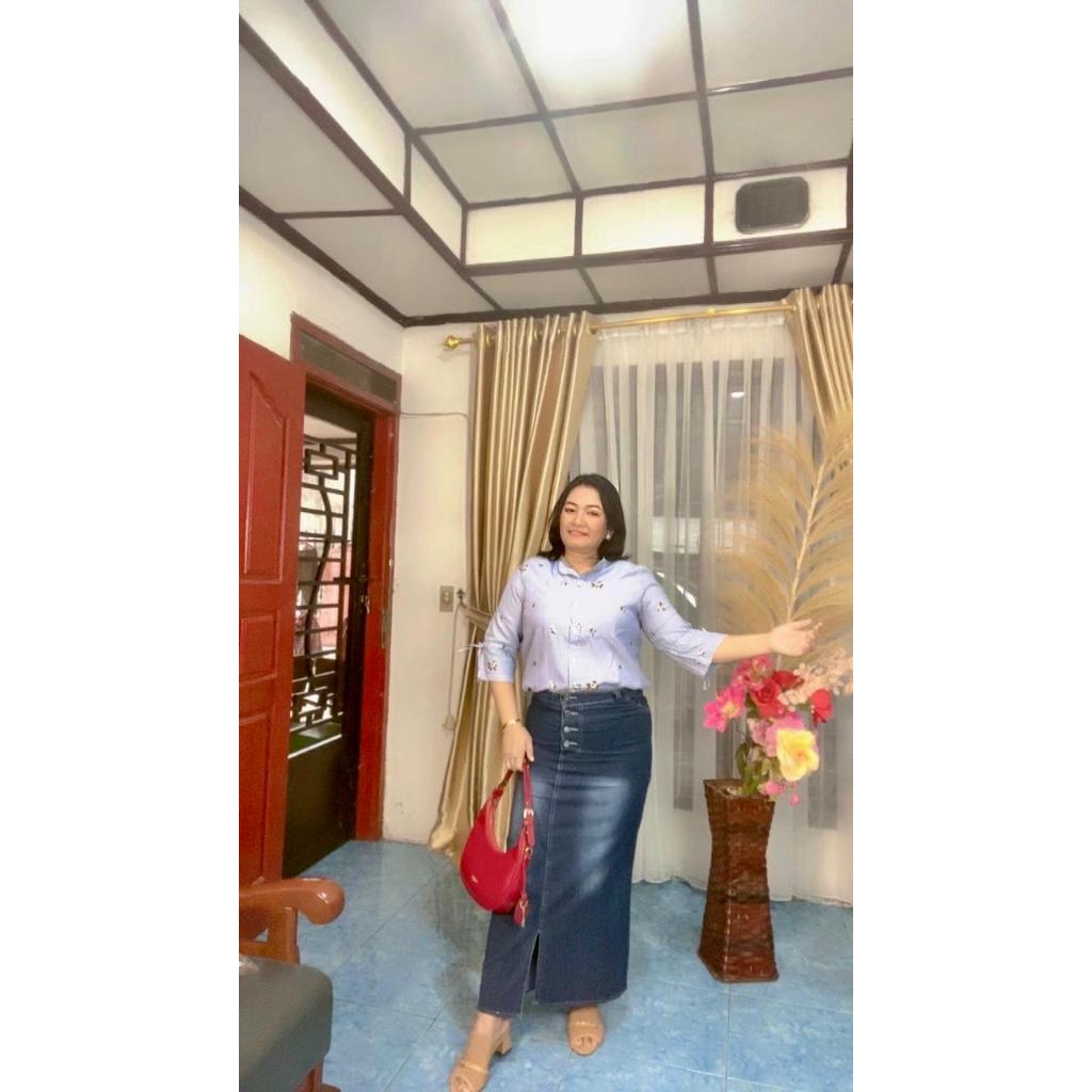 ROK JEANS SPAN PANJANG KEKINIAN | ROK WANITA CANTIK | ROK JEANS TERBARU