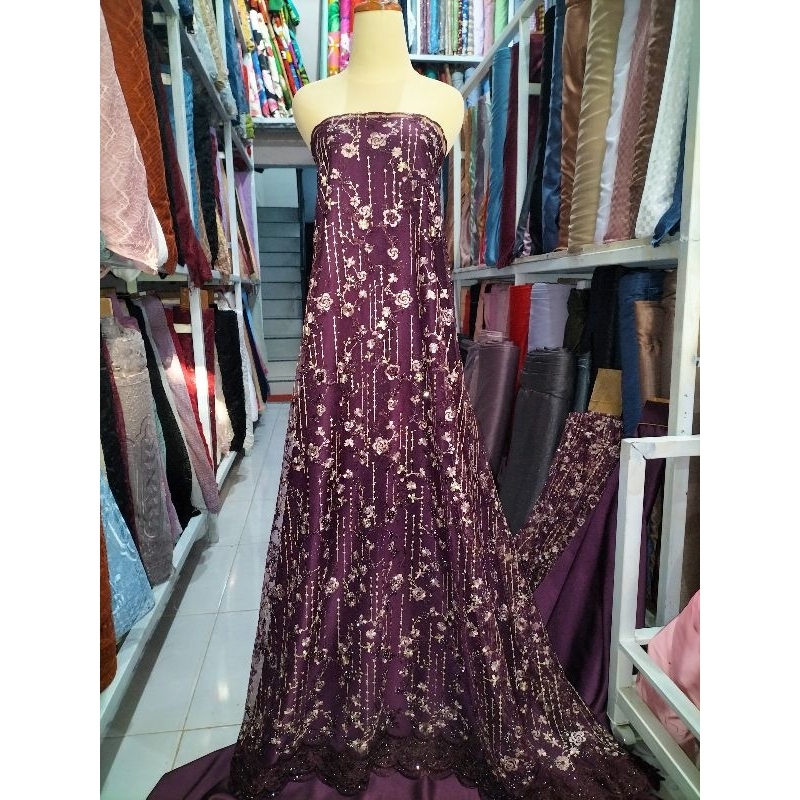 Kain Tille Garder Brukat l Kain Warna" mewah kebaya model akar bunga kecil