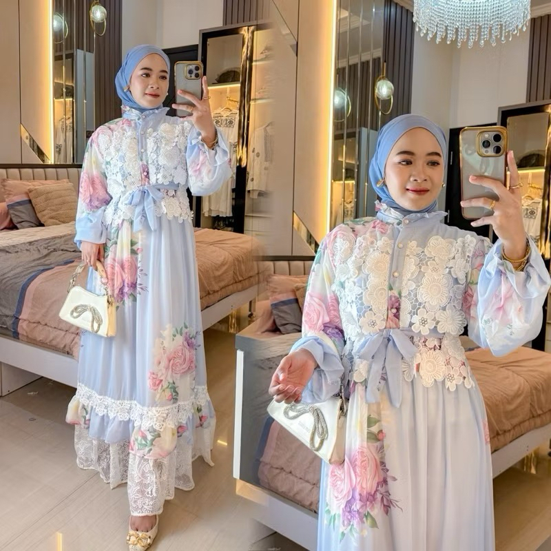 zulfa dress, gamis bangkok, lafreya dress, gamis putih, white maxi, dress katun bordir, gamis eyelet