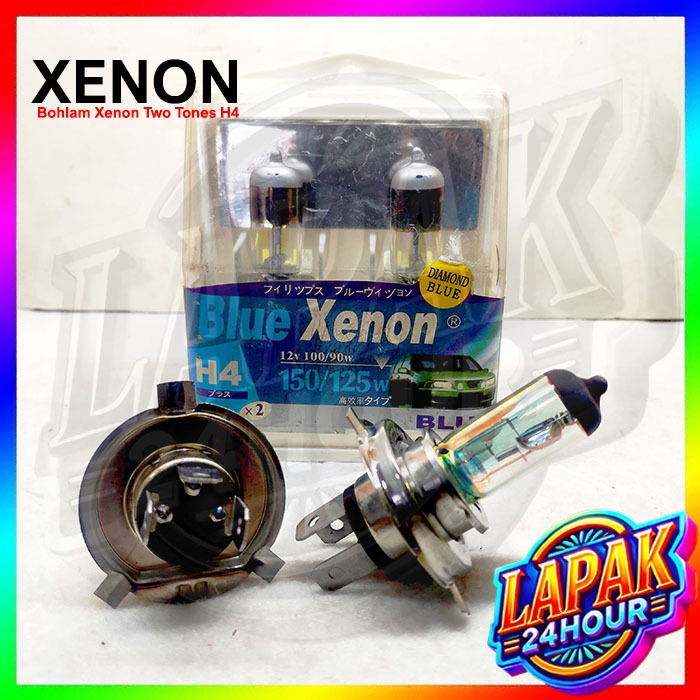 Bohlam H4 Xenon Rainbow/Double Tone, Bohlam Lampu H4 Xenon Two Tones/Neon Blue