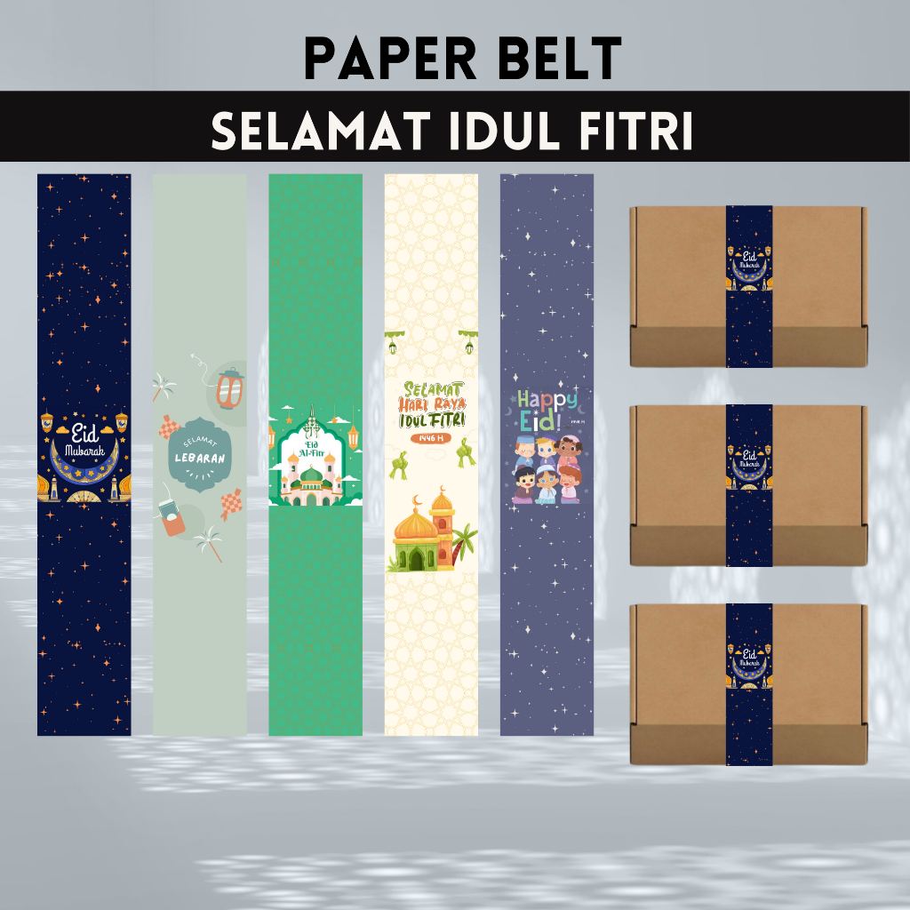 

15 PCS Paper Belt Idul Fitri/Paperbelt Eid Mubarak/Paper Sleeve Idul Fitri/Paper Sleeve Eid Mubarak/Paper belt Hampers Lebaran/Paperbelt Hampers Idul Fitri