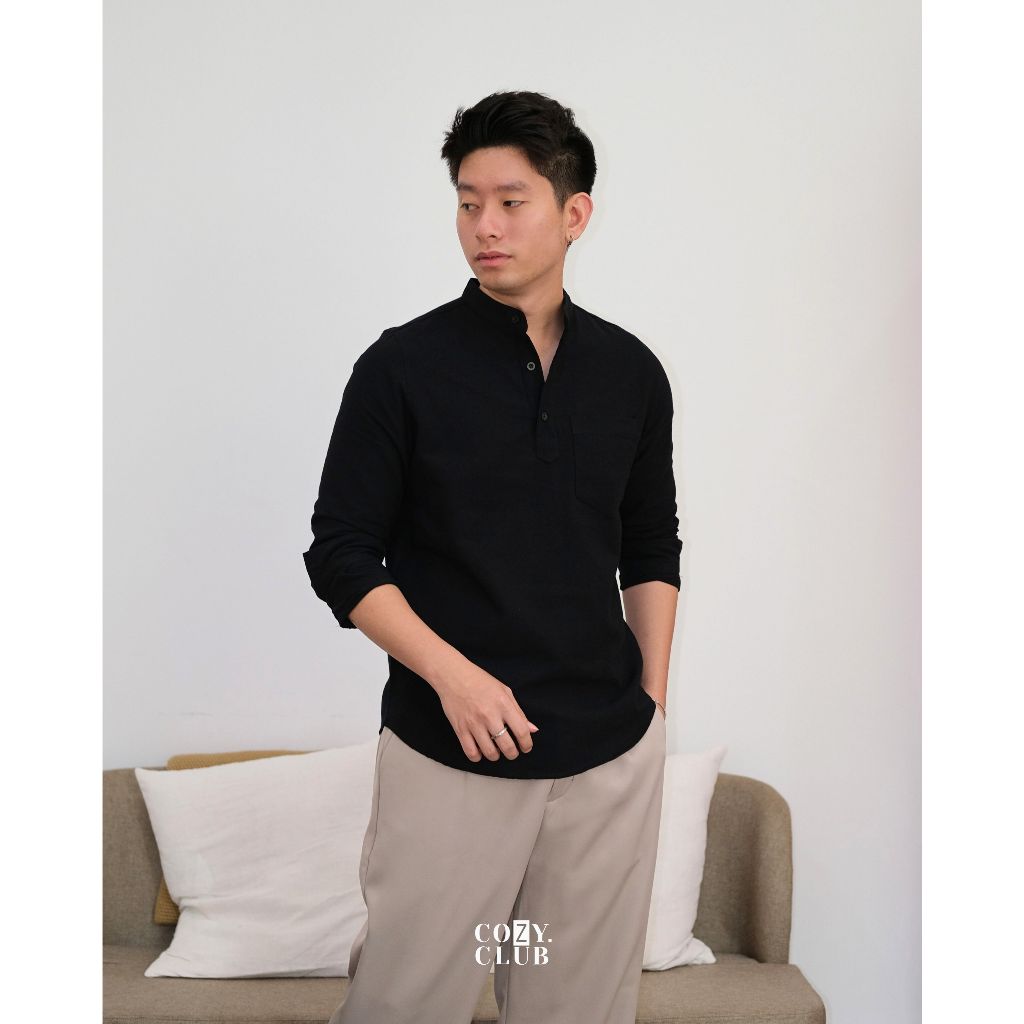 COZYCLUB Linen Koko Polo | Kaos Kerah Koko Pria Lengan Panjang | 171