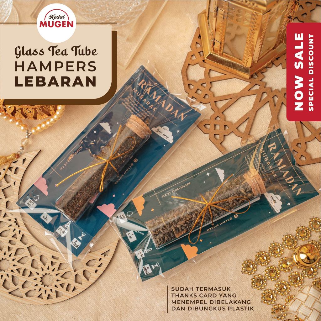 

Kedai Mugen - Souvenir Teh Hampers Lebaran Tabung Kaca Tutup Gabus / Kado Ramadan Glass Tube Tea