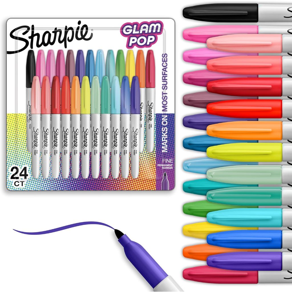 

Sharpie Glam Pop Permanent Markers Set 24 pcs, FINE TIP, 24 Count Spidol marker 24 warna