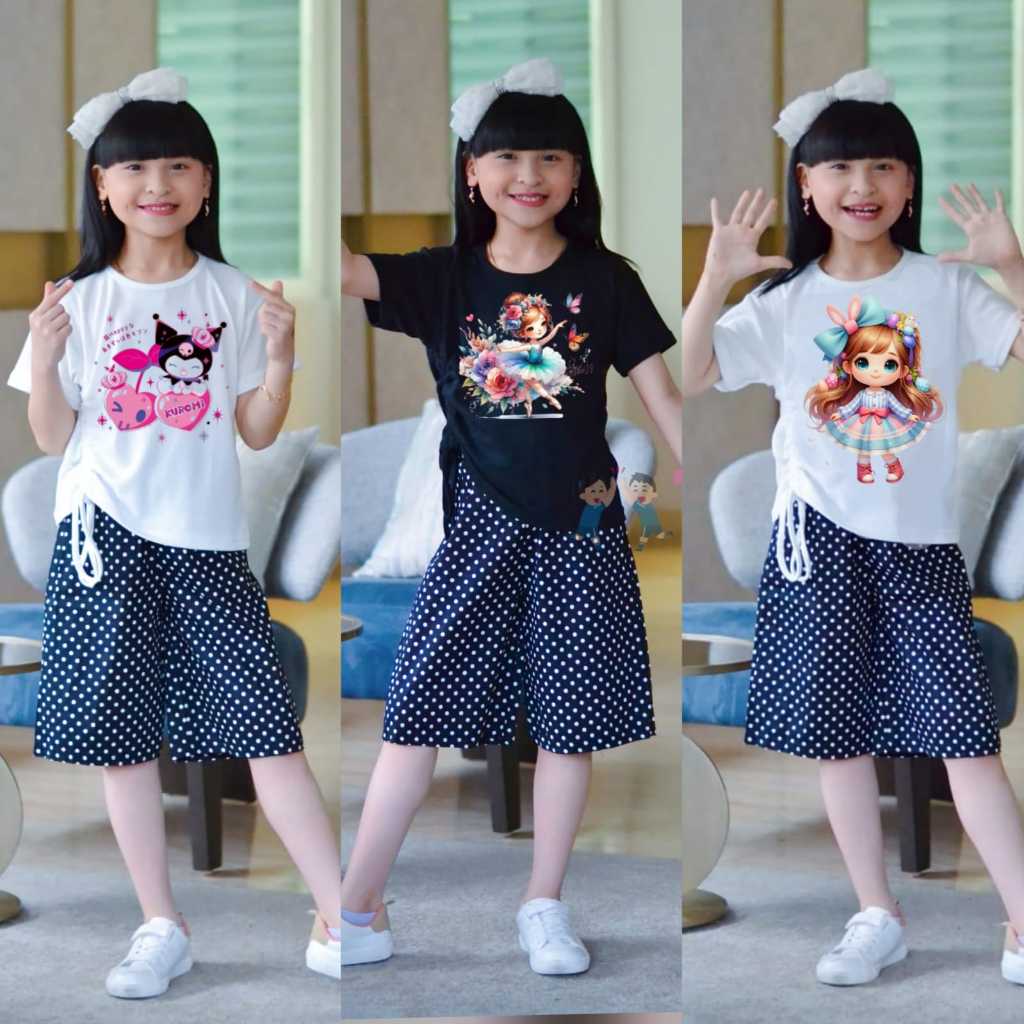 Setelan Fashion anak perempuan atasan knit celana kulot 4-11 tahun/ baju setelan anak cewek/one set 