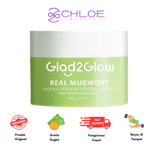 Glad2Glow Real Mugwort Clay Mask Salicylic Acid Acne Control 30g BPOM - mask 30g