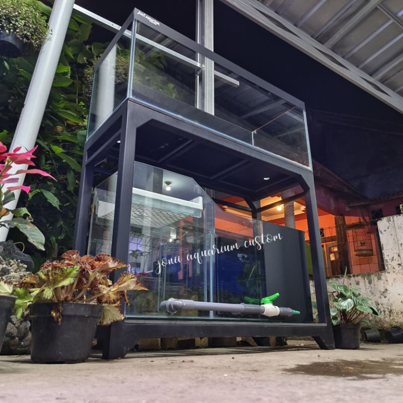 Aquarium 100x40x40 10mm Rimless dengan Sistem Sump Filter Miring Wet Dry dan Backwash