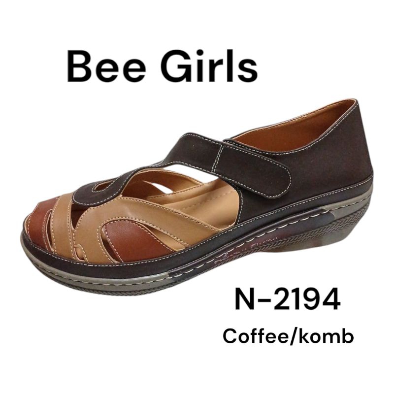 Sepatu Sandal Wedges Casual wanita original BEE GIRLS N-2194 Coffee/komb