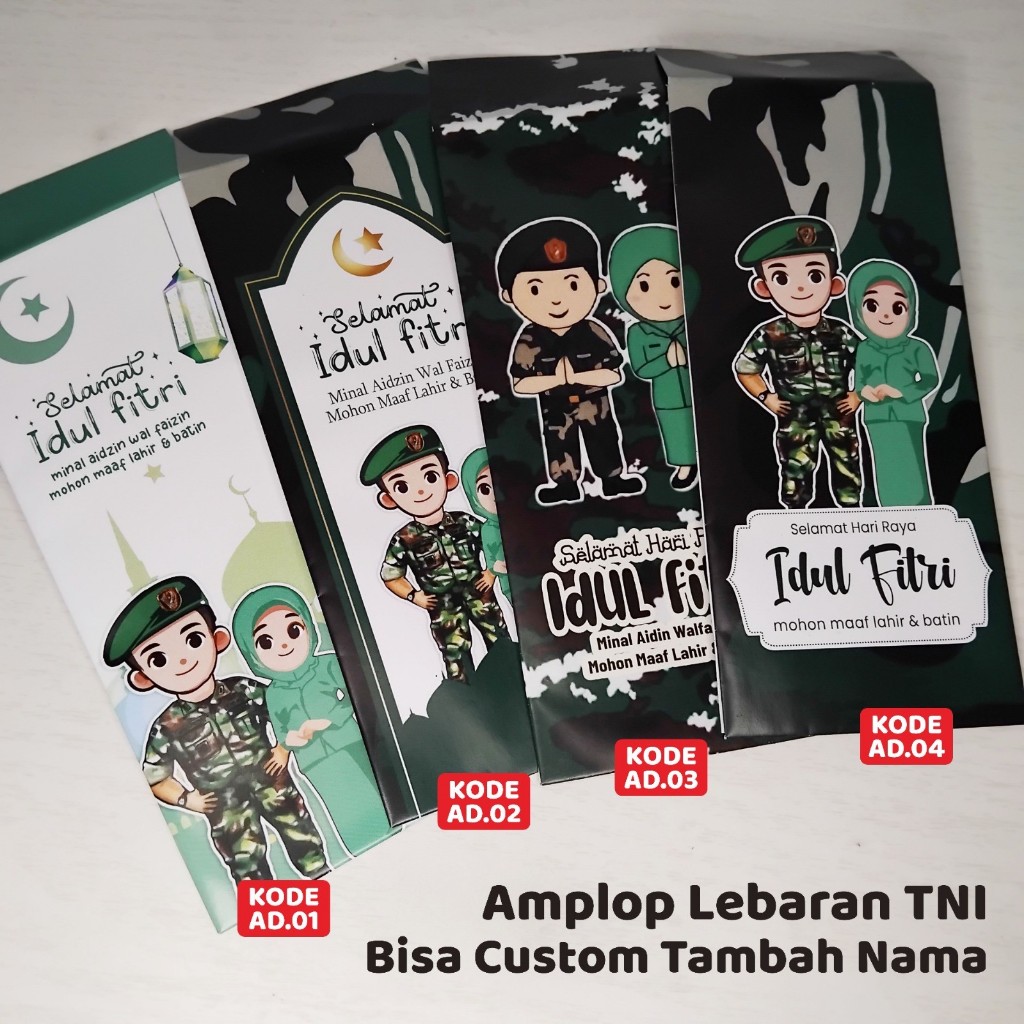 

[ISI 10 BIJI] Amplop Lebaran TNI Idul Fitri Panjang Bisa Custom - Tersedia Harga Grosir | Amplop Custom Kecil Lebaran TNI Custom