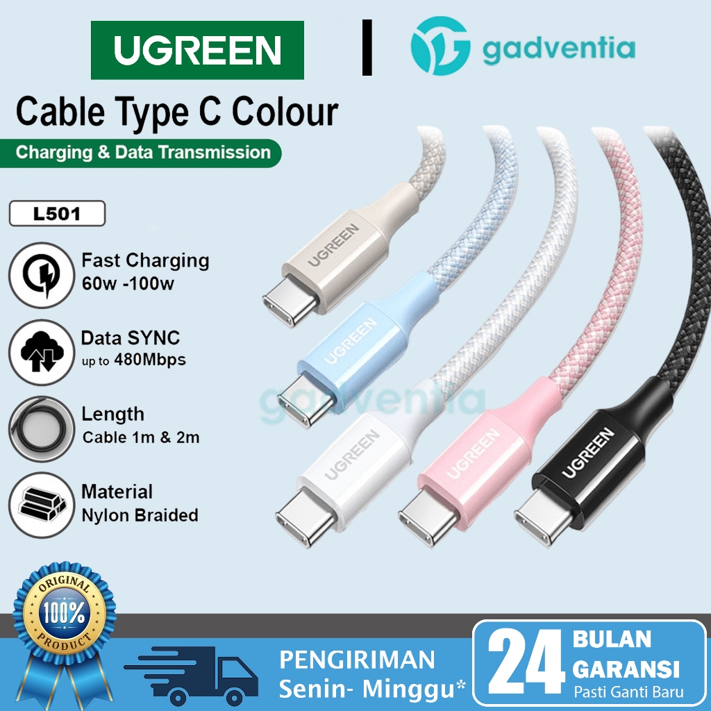 UGREEN Kabel Charger Data iPhone 15 16 Pro Max PD Type C Fast Charging 60w-100w Cable Nylon Braided