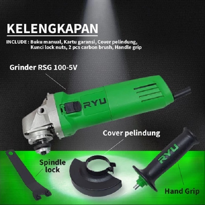 Mesin Gerinda RYU Variable Speed RSG 100-5V Mesin Gerinda Tangan Variable Grinda Grinder Gurinda 4" 