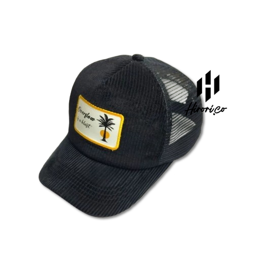 Hirori.co- Topi Trucker jaring Korduroy Lidah Pendek Bordir Premium Unisex