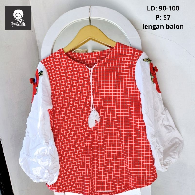BLOUSE MERAH PUTIH LENGAN BALON PREMIUM MURAH MERIAH