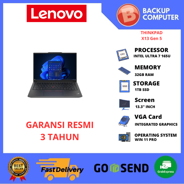 LAPTOP LENOVO THINKPAD X13 Gen 5 21LU0059ID INTEL ULTRA 7 165U 32GB RAM