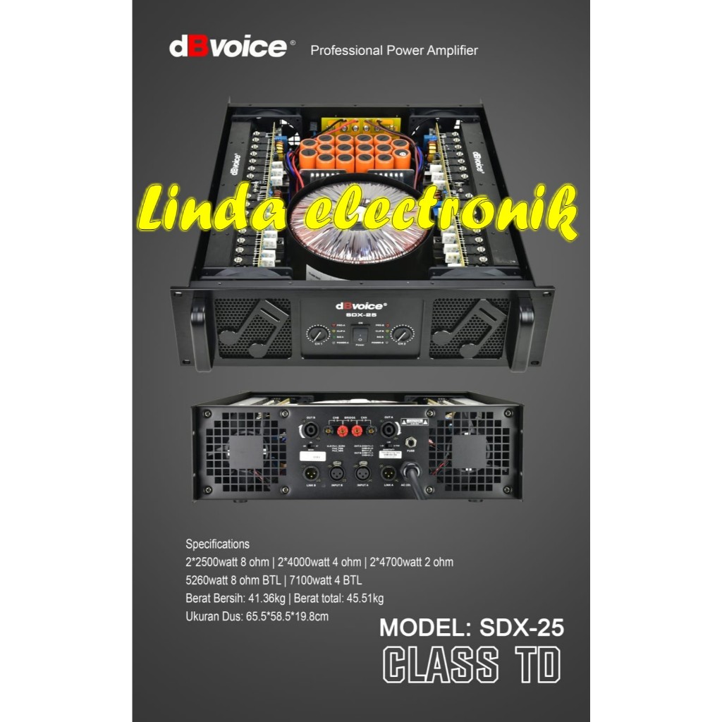 POWER AMPLIFIER DBVOICE SDX-25 SDX25 SDX 25 2X2500 WATT CLASS TD ORIGINAL