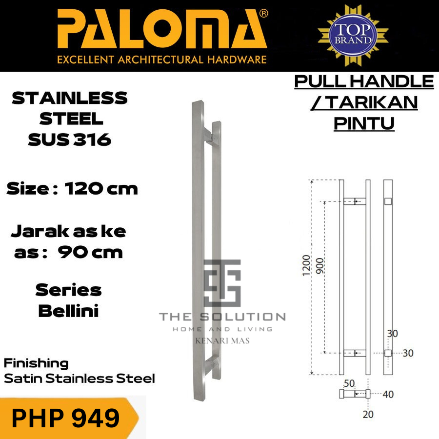 Pull Handle Tarikan Gagang Pintu 2 Daun Panjang 120 CM/1,2 Meter PALOMA PHP 949 Stainless SUS 316
