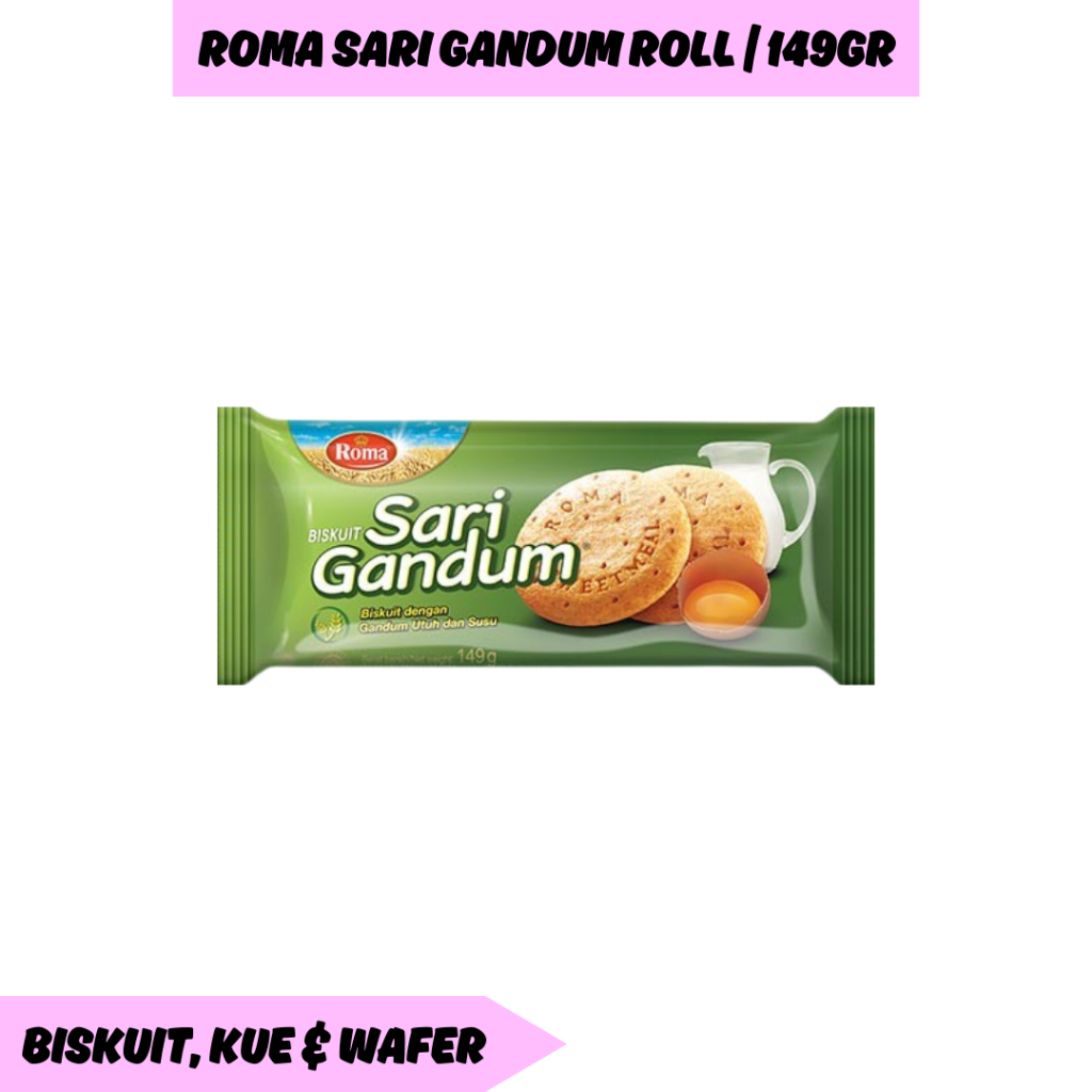 

Roma Sari Gandum Roll Biskuit Kue & Wafer 149gr