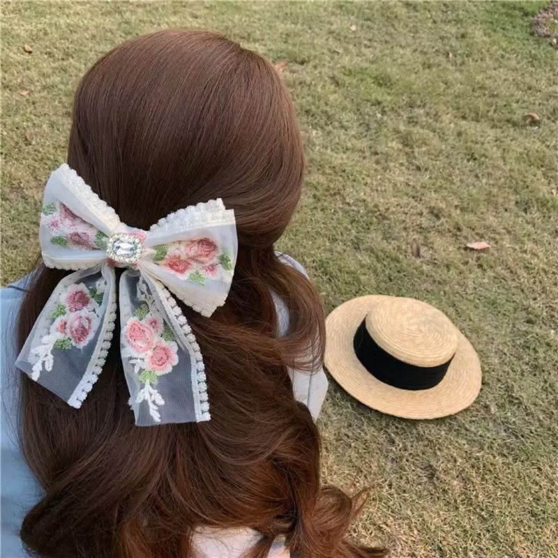 Jepit pita korea bunga bordir embroidery flower hair ribbon jepit rambut korea wanita motif bunga je