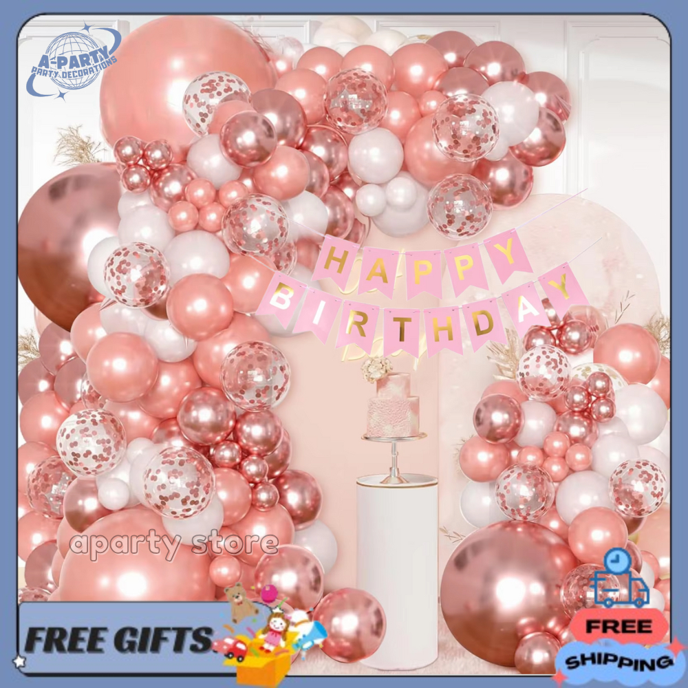 107 pcs Mawar Emas Rose Gold Balon Garland Set Mutiara Putih Metalik Emas Confetti Balon Untuk Pesta