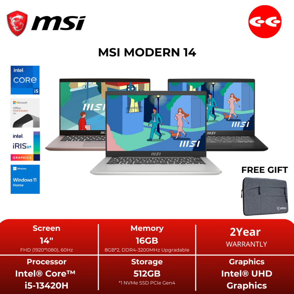 MSI MODERN 14 I5 1235U RAM 16 GB SSD 512 W11 OHS