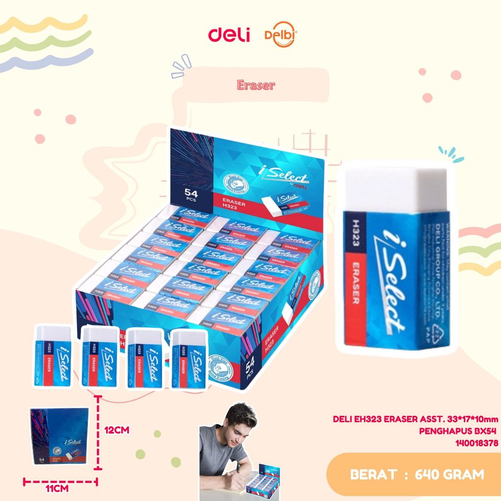 

DELI EH323 ERASER ASST. 33*17*10mm PENGHAPUS