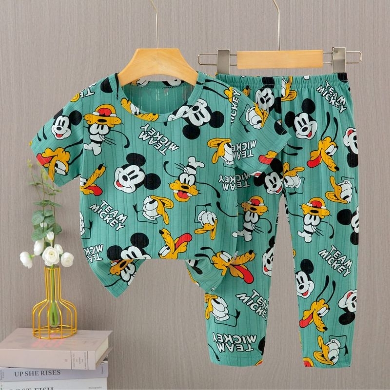 SETELAN HARIAN ANAK ORGANIK CP ORGANIK MICKEY MOUSE UNISEX SIZE 4 5 6 TAHUN BAJU TIDUR ANAK UNISEX P