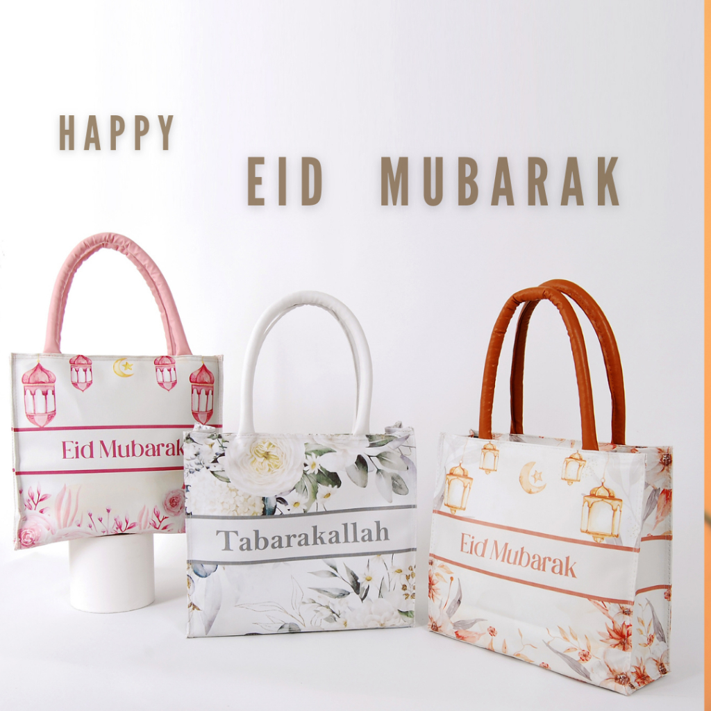

Tas Hampers Lebaran Eid Mubarak Bahan Printing isi 4pcs