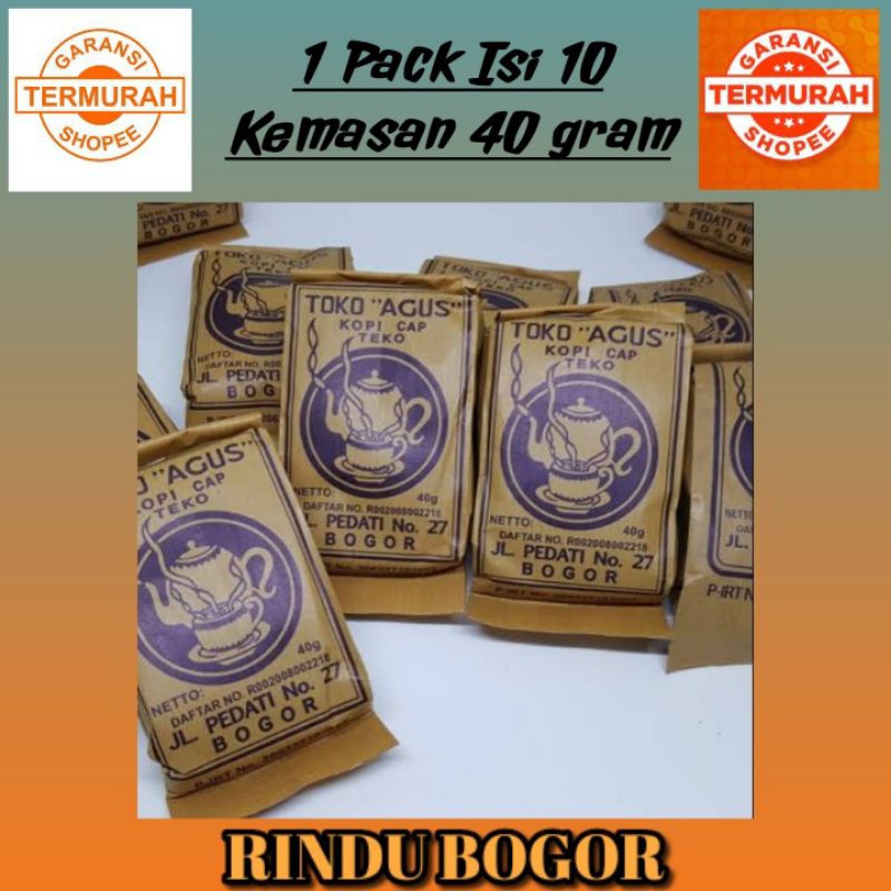 

Kopi Cap Teko Toko Agus kemasan 1 Pack isi 10 @40 gram Kopi Lokal Khas Bogor