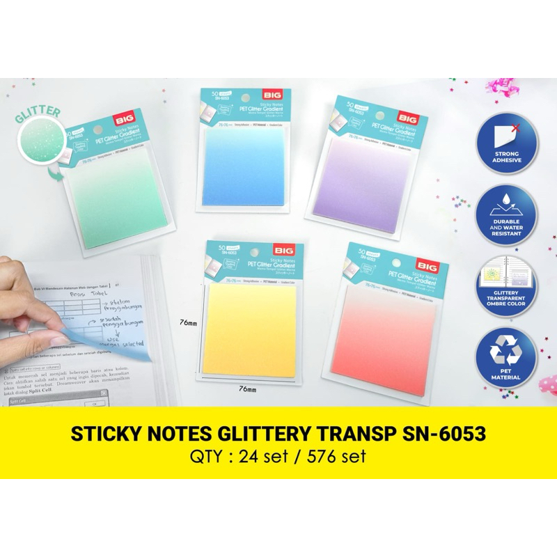 

Stick Note Transparent Glitter ukuran 76x51 76x76 Arrow Warna Pastel Aesthetic