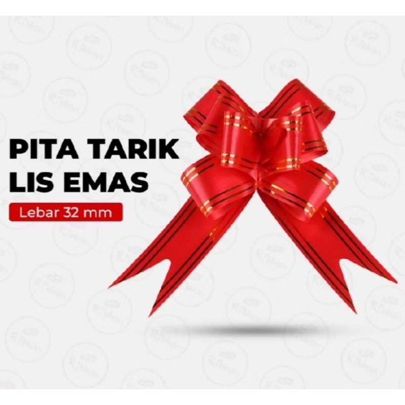 

1 plastik (10 helai ) Pita Tarik 32mm Lis Emas Serut Besar Hiasan Parcel Souvenir Pull Flower Ribbon 30 32 mm Gold Stripes Ukuran Sekitar 30mm