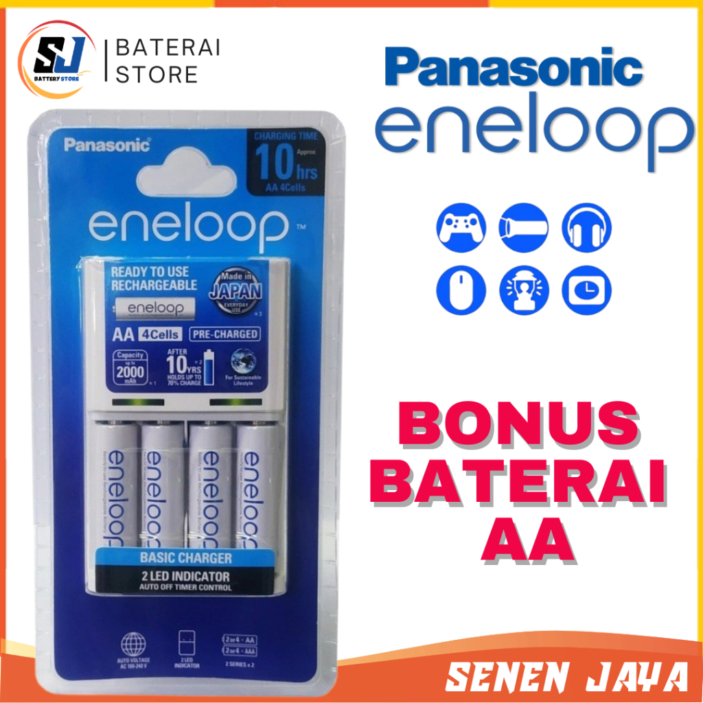 Charger Baterai Panasonic ENELOOP 4 Slot + 4 BATRE AA Eneloop Casan Batre AA AAA Recharge ORIGINAL