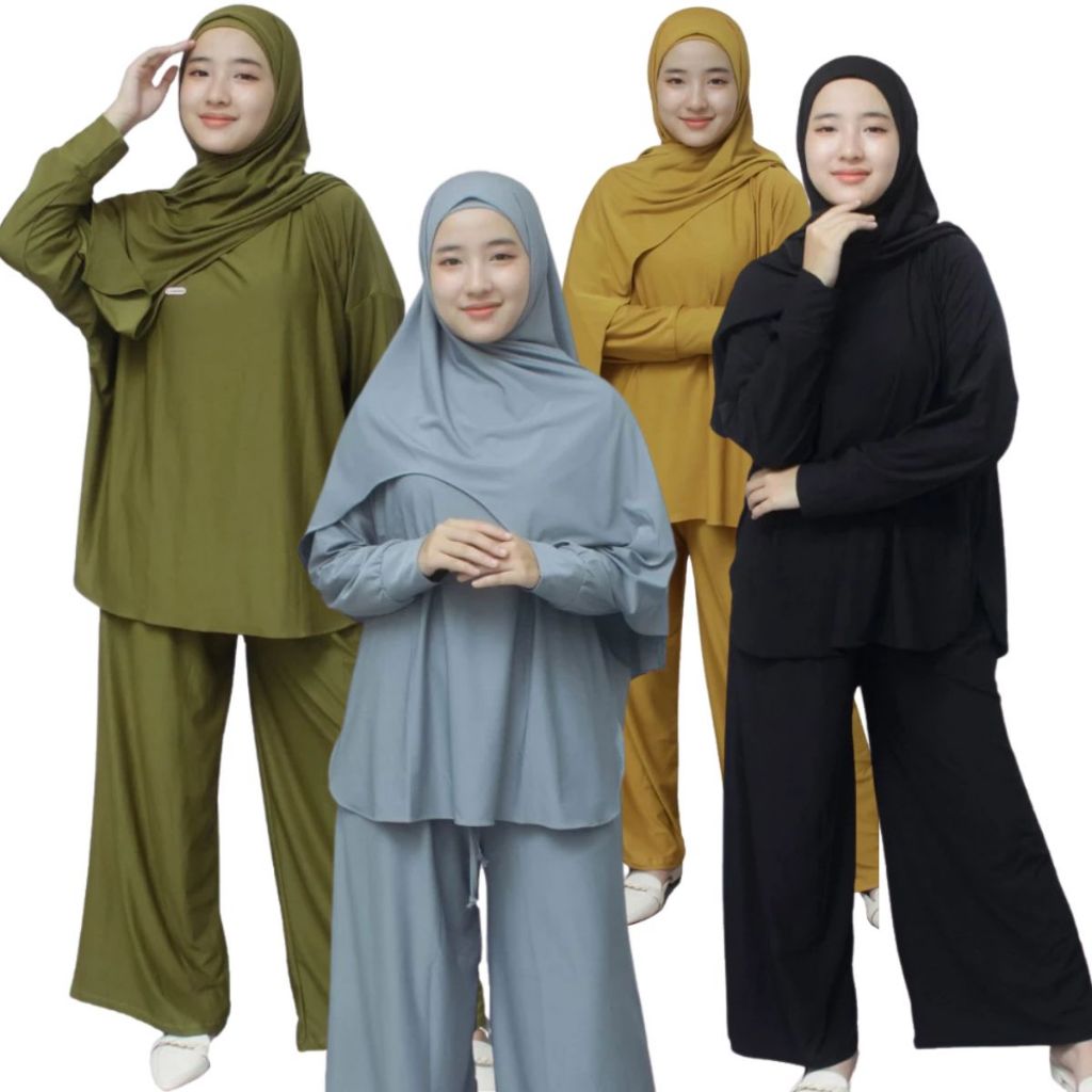 Oneset Kulot Rezkita Setelan Wanita Muslim Terbaru 2025 Set Jilbab Instan, Khimar, &Hijab Segi Empat