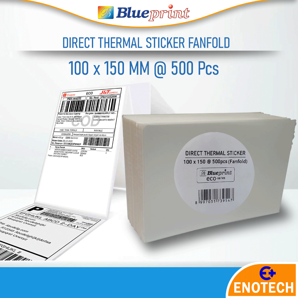 

Direct Thermal Sticker Label Resi BLUEPRINT ECO 100x150 mm Isi 500pcs ( CF ) Continuous