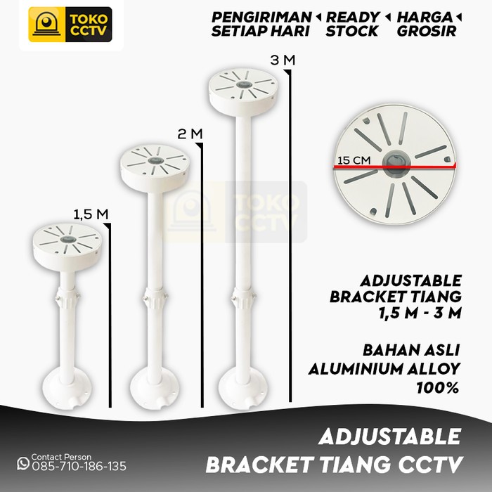 Adjustable Bracket Tiang CCTV Outdoor, Panjang Bracket Tiang 1,5M - 3M