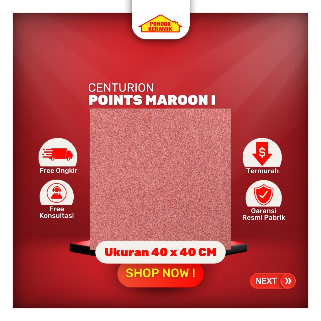Keramik Lantai Teras Centurion 40x40 Points Maroon Matt