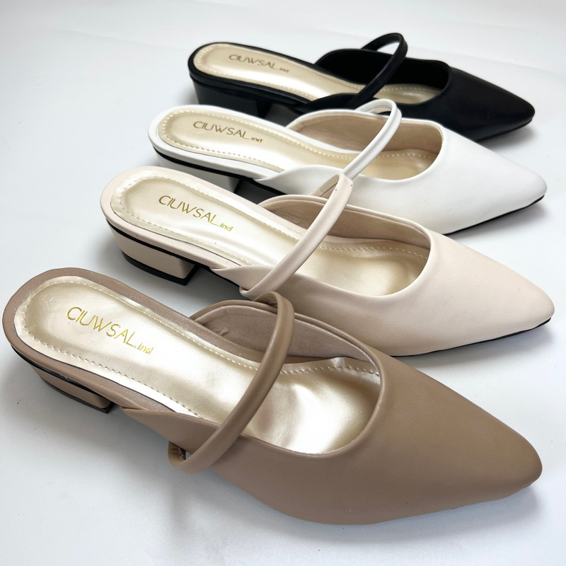 CIUWSAL HAK MULES Sandal Hak Mules Wanita Tinggi 3 Cm Model Elegan Warna Netral